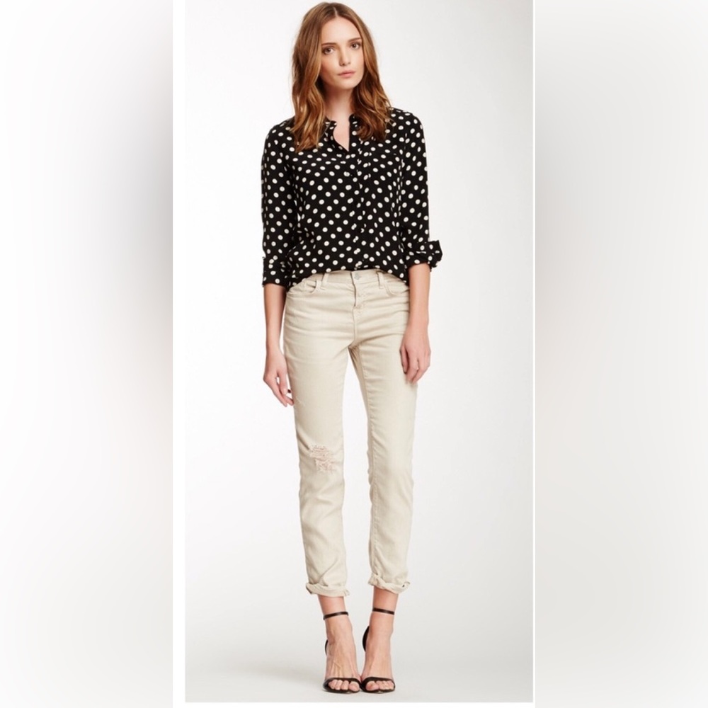J Brand Aidan Distressed Boyfriend in Natural Khaki